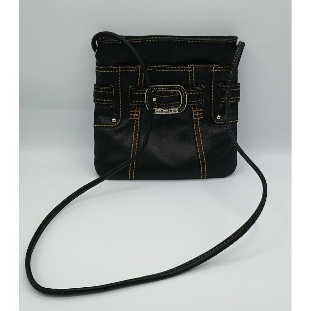 Vintage Y2K TIGNANELLO Black Leather Crossbody Purse Buckle Strap Large Stitch